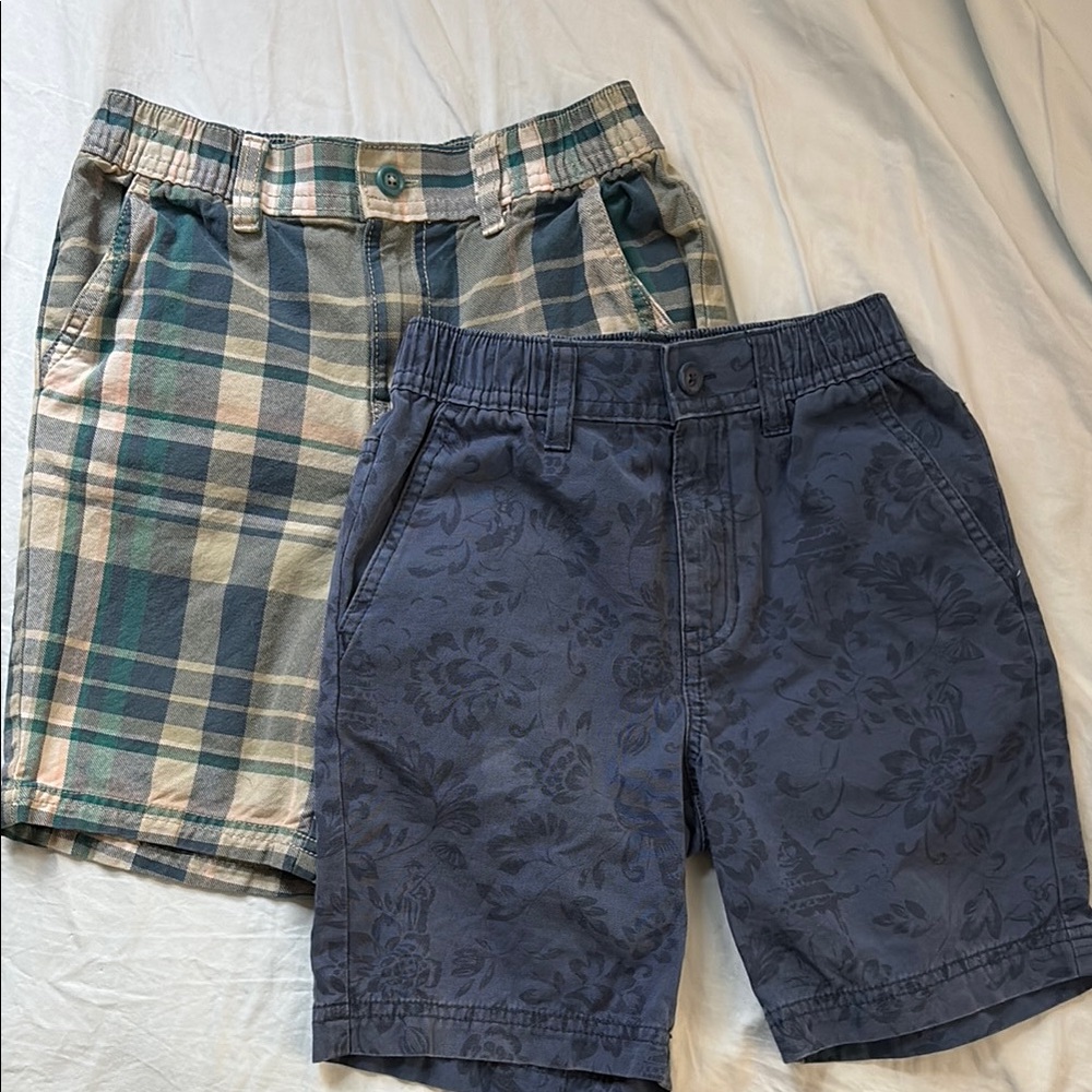 Tea Collection Boys Twill Plaid and Floral Shorts Set